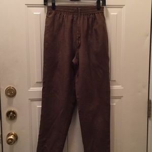 Olive colored silk pants